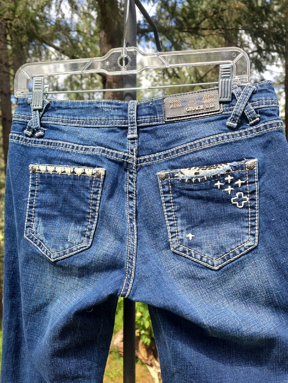 Grace in LA Blue Straight-Leg Boyfriend Jeans with Embroidered Back Pockets